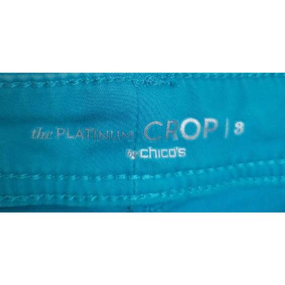 Chico's Blue The Platinum Straight Leg High Rise Cropped Pants Sz 3 (XL 16) - Picture 3 of 8